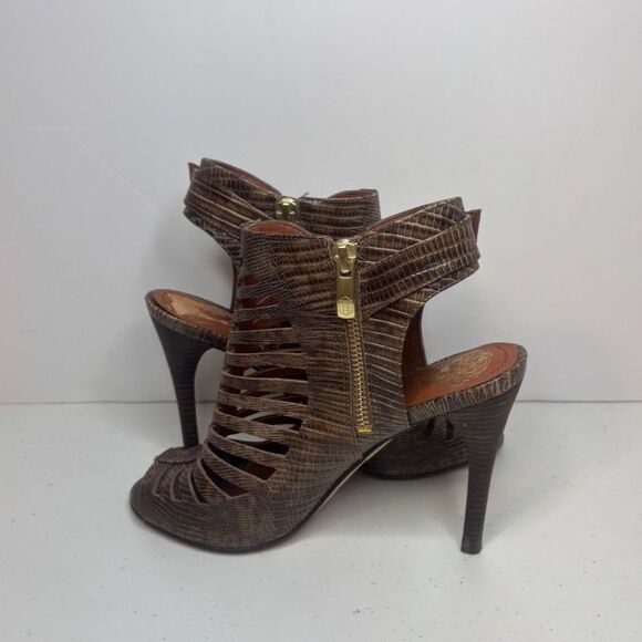Vince Camuto Aphrodite Snake Leather Ankle Strap Womens Heel Sandals Designer - Picture 5 of 7